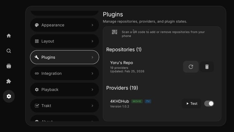Plugins του Nuvio μέσα στην εφαρμογή