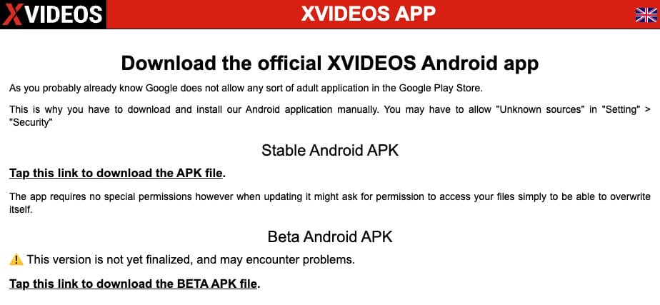 XVideos APK Σύνδεσμοι