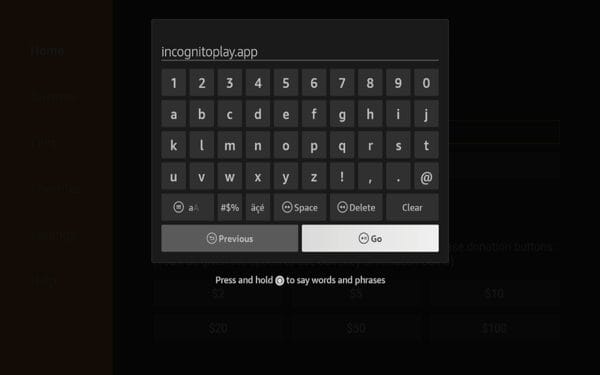 Εισαγάγετε την ακόλουθη διεύθυνση URL - incognitoplay.app και κάντε κλικ στην επιλογή Μετάβαση.