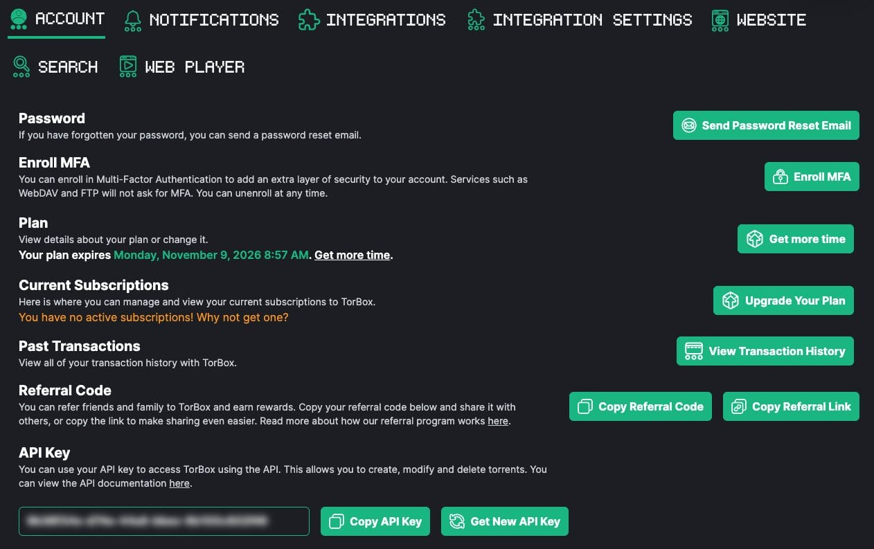 Ανοίξτε τον browser, μεταβείτε στο torbox.app/settings και αντιγράψτε το API Key