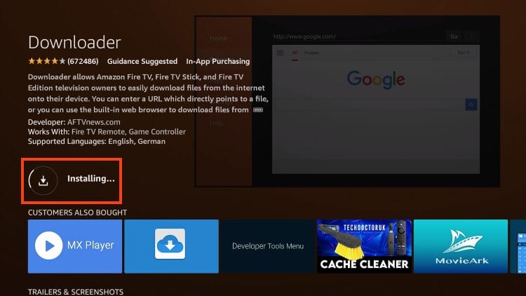 Περιμένετε να εγκατασταθεί το Downloader