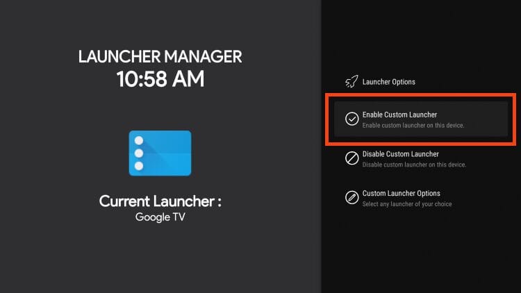 Επιλέξτε Ενεργοποίηση προσαρμοσμένου launcher