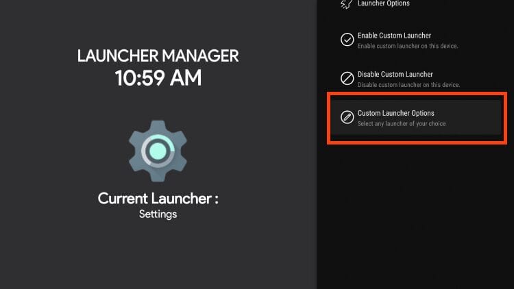 Κάντε κλικ στις επιλογές προσαρμοσμένου launcher