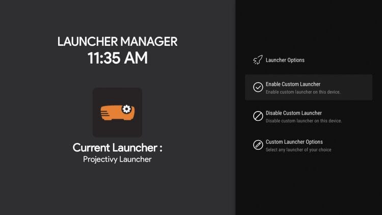 Τρέχων launcher που εμφανίζεται