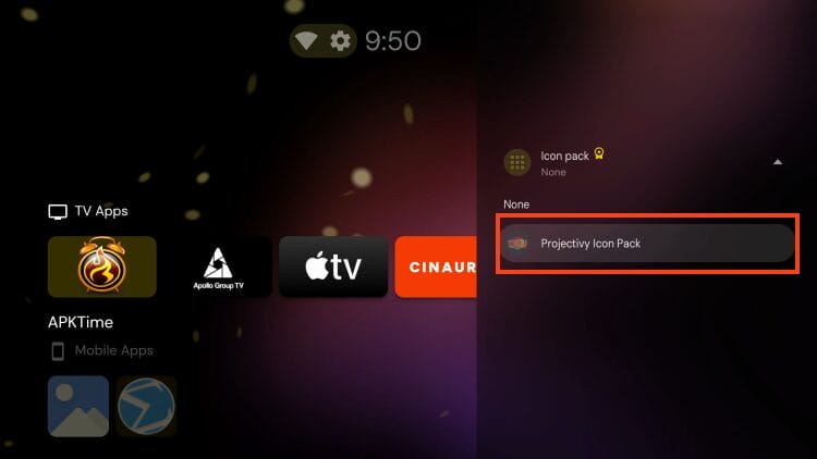 Οθόνη εφαρμογής Projectivy Launcher