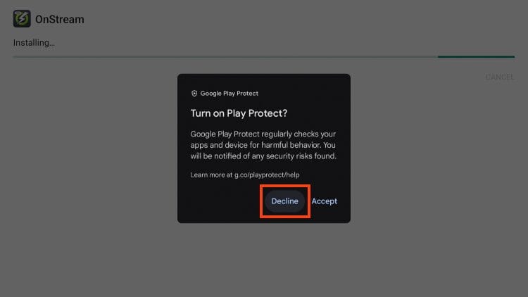 πατήστε decline για google play protect