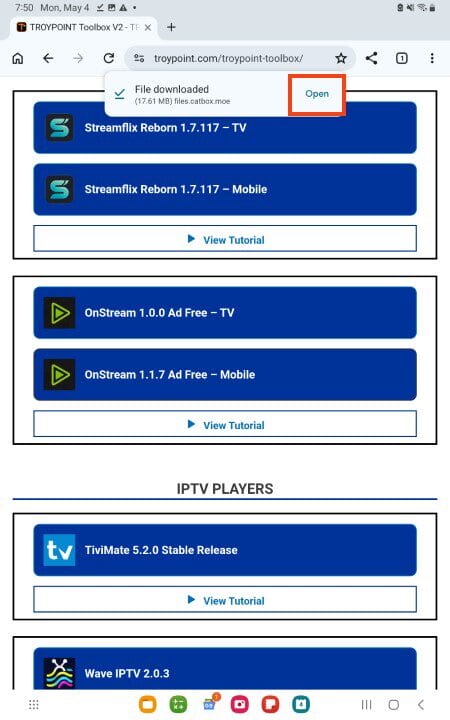 πατήστε open