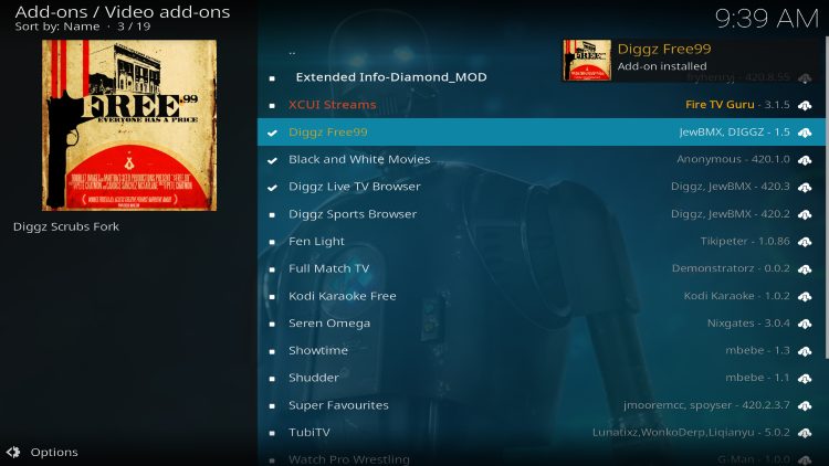 Μήνυμα εγκατεστημένου πρόσθετου diggz free99
