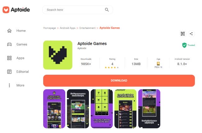 Λήψη παιχνιδιών Aptoide