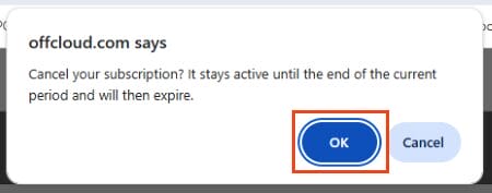 Επιλέξτε OK για να ακυρώσετε το offcloud