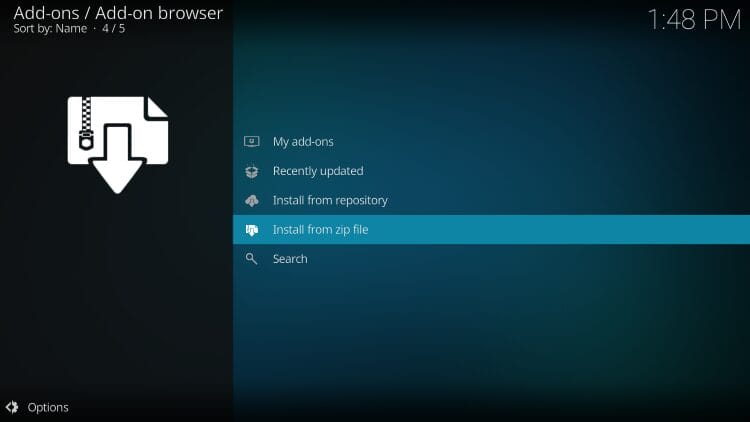 επιλέξτε εγκατάσταση από αρχείο zip