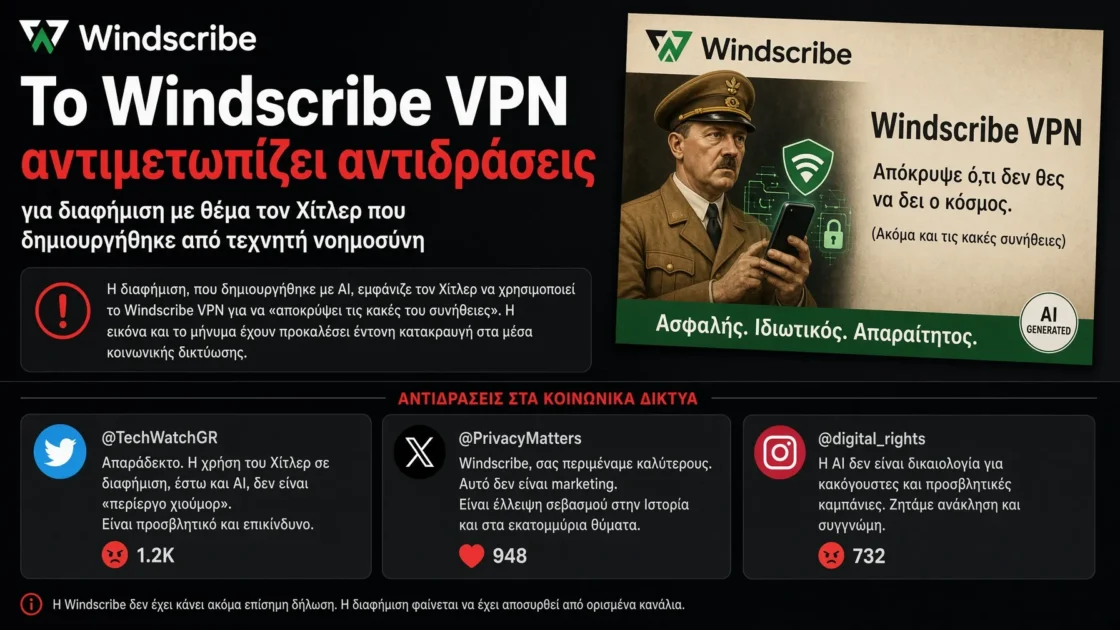 Το Windscribe VPN αντιμετωπίζει αντιδράσεις για διαφήμιση με θέμα τον Χίτλερ που δημιουργήθηκε από τεχνητή νοημοσύνη