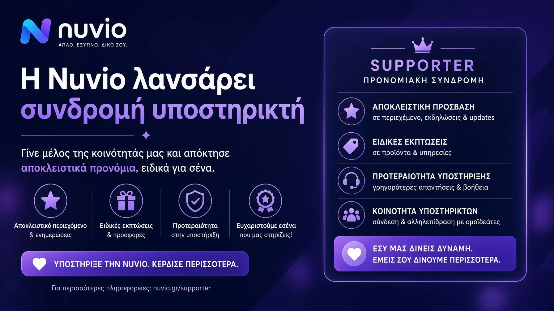 Η Nuvio λανσάρει συνδρομή υποστηρικτή με αποκλειστικά προνόμια