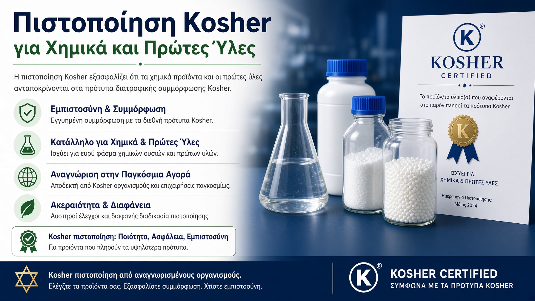 Πιστοποίηση Kosher για Χημικά και Πρώτες Ύλες