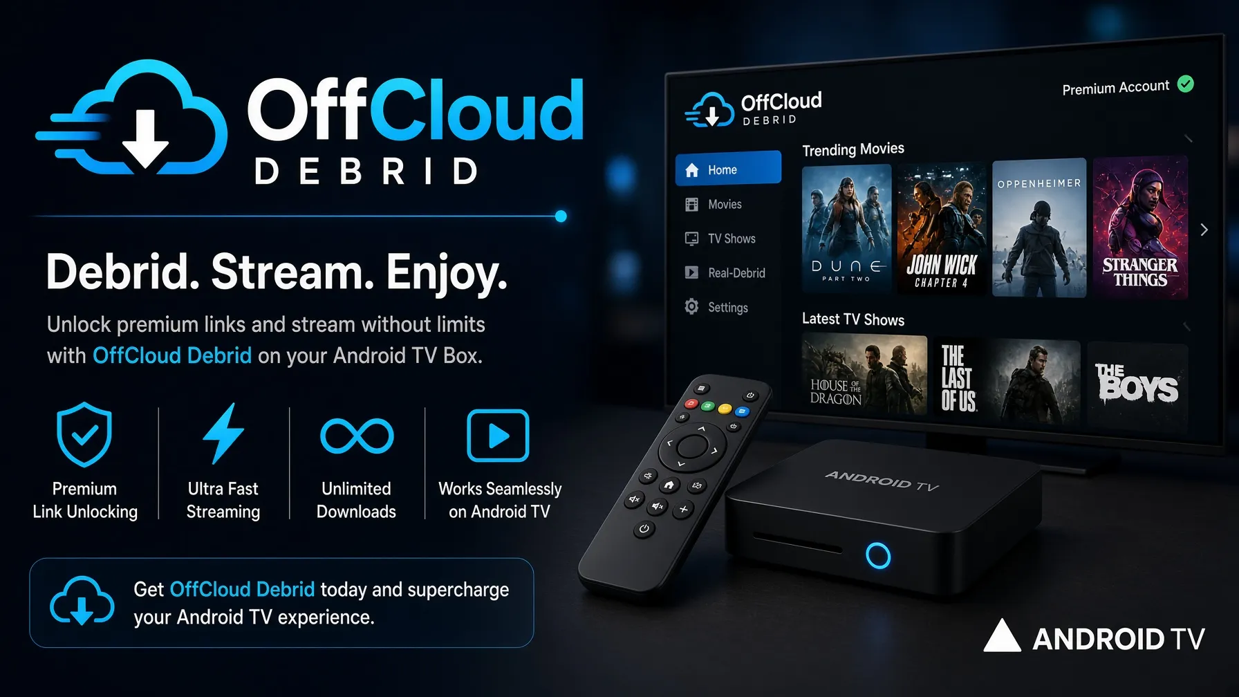 OffCloud Debrid ,android tv box , tv ,