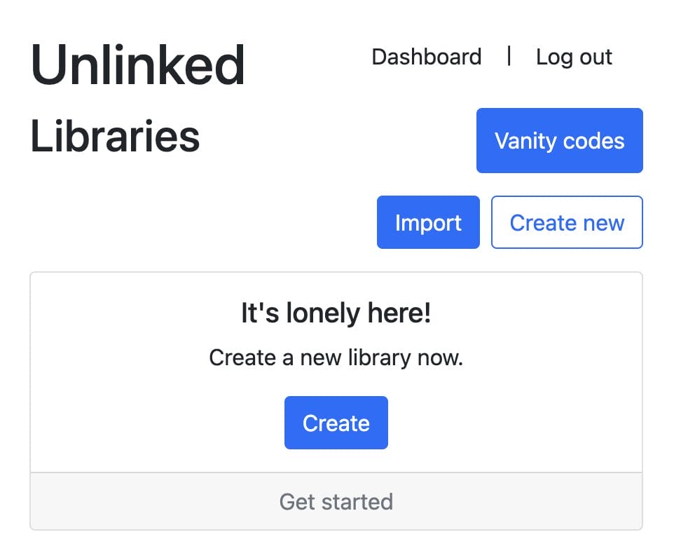 Δημιουργία νέας βιβλιοθήκης στο Unlinked dashboard