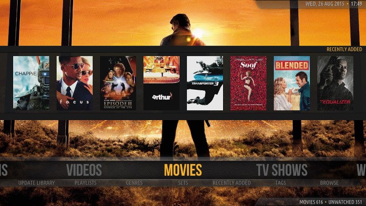 Οριζόντια κορδέλα του Kodi skin Amber