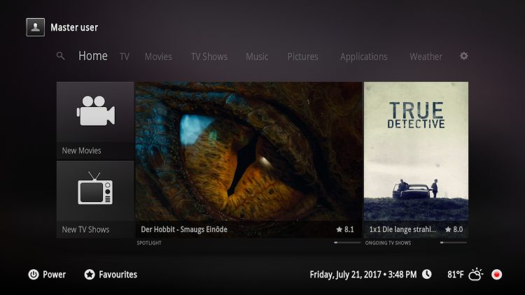 Kodi skin Xperience1080 με διάταξη πάνελ