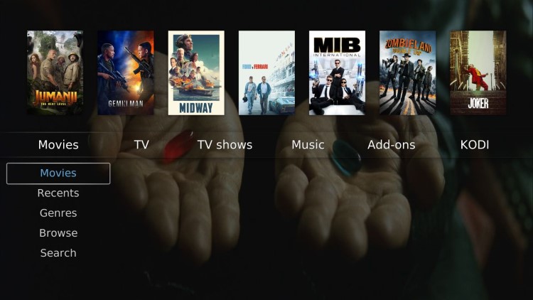 Ελαφριά διάταξη του Kodi skin Quartz