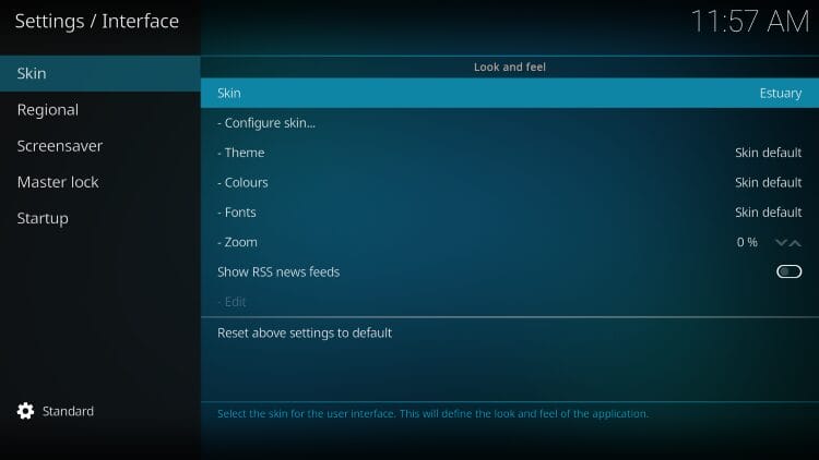 Κλικ στην καρτέλα επιλογής Skin στις ρυθμίσεις Interface