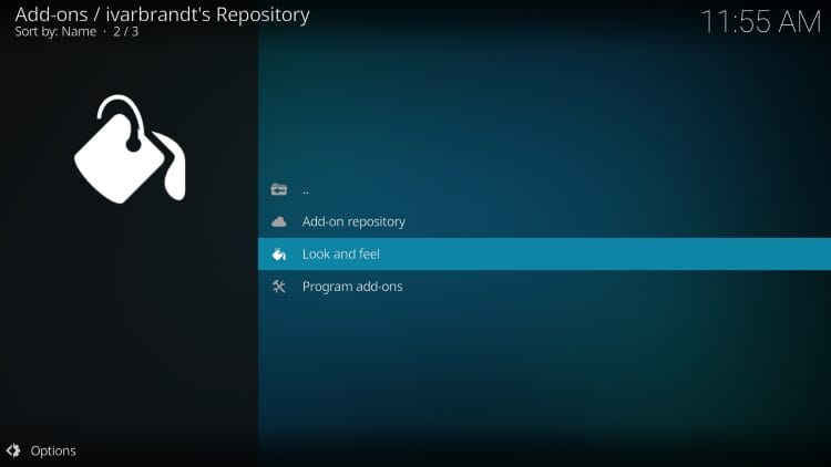 Επιλογή Look and feel από τις κατηγορίες του repository