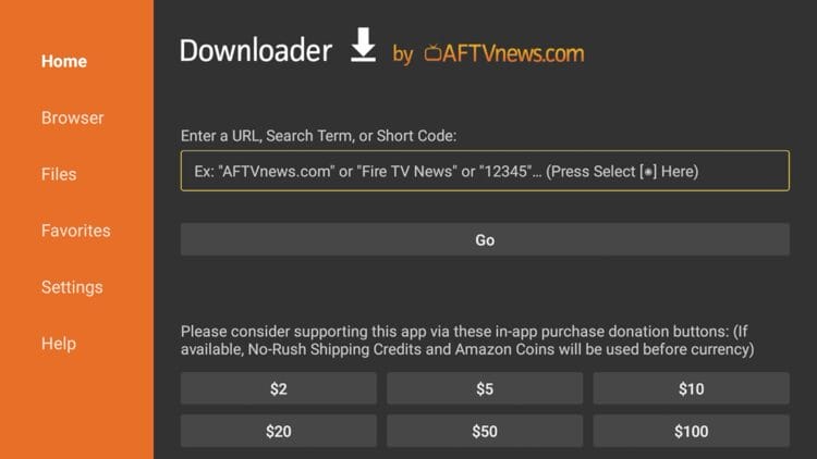Κλικ στο πεδίο URL μέσα στο Downloader