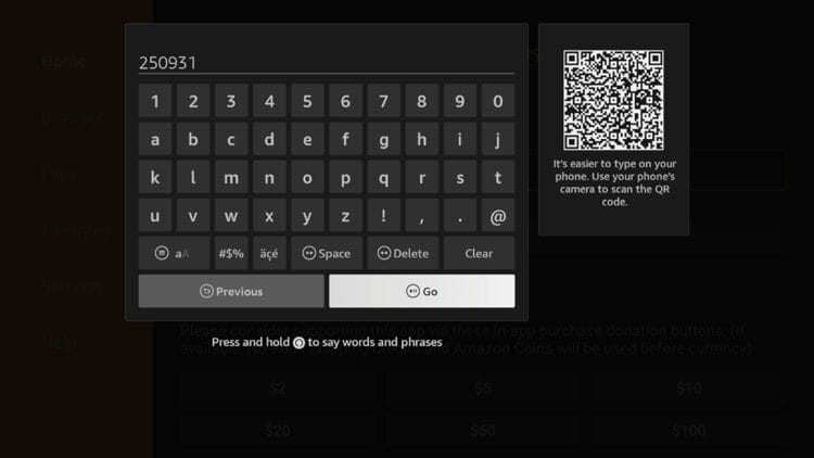 Εισαγωγή του κωδικού Downloader 250931 στη γραμμή αναζήτησης