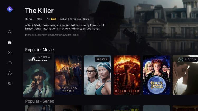 περιβάλλον χρήσης της εφαρμογής Stremio σε Android TV