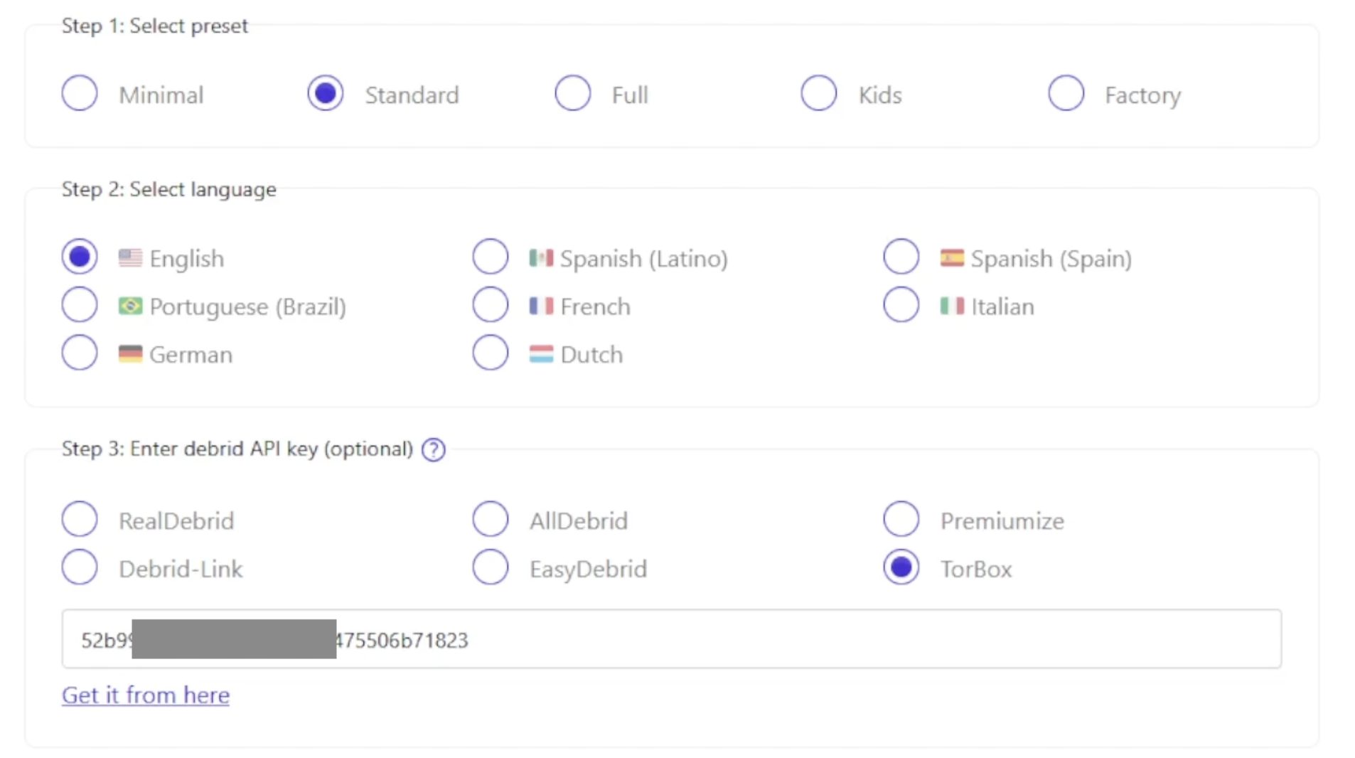 επικόλληση του API key του TorBox στο Bootstrapper