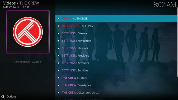 κλικ στο Trakt Authorize μέσα στο πρόσθετο The Crew