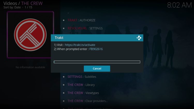 σημείωση του κωδικού που δίνει το The Crew για το Trakt