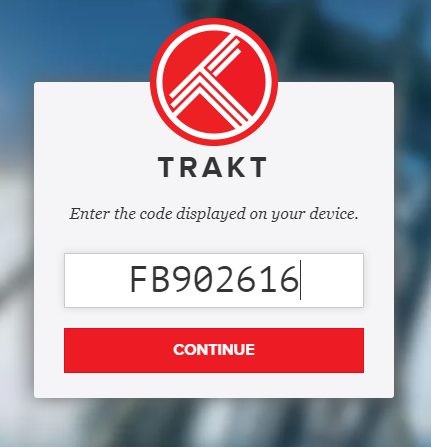 εισαγωγή του κωδικού Trakt και κλικ στο Continue