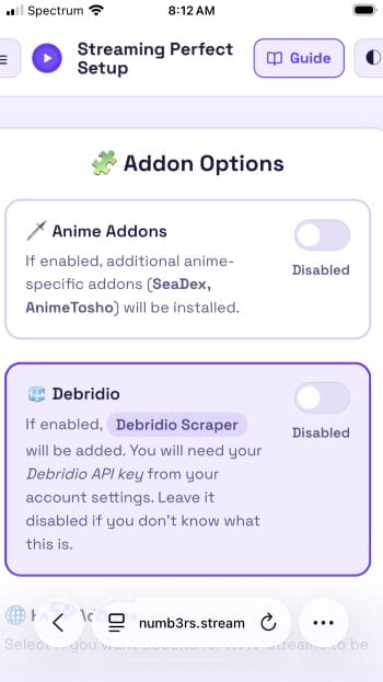 Ενεργοποίηση καταλόγων Anime και addon Debridio