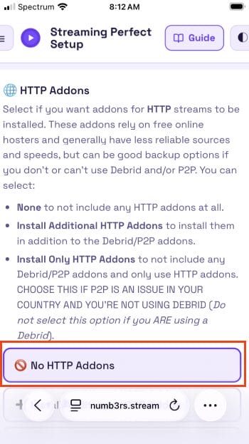 Επιλογή HTTP Addons ή No HTTP Addons με Debrid