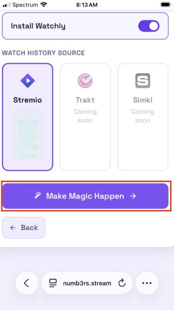 Πάτημα Make Magic Happen για τη δημιουργία των addons