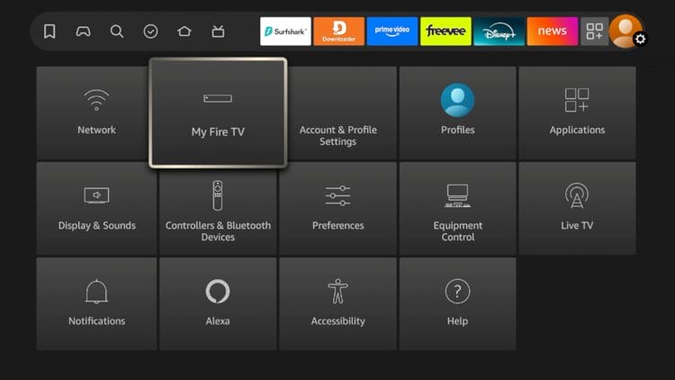 Επιστρέψτε στην αρχική οθόνη της συσκευής Fire TV σας. Τοποθετήστε το δείκτη του ποντικιού πάνω από το εικονίδιο Ρυθμίσεις και επιλέξτε My Fire TV.