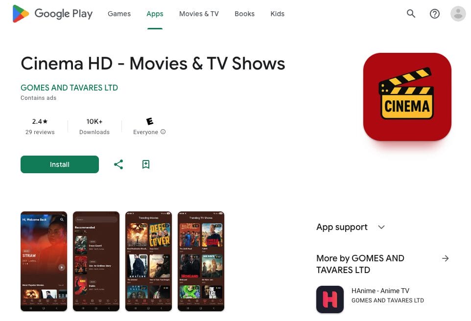 Ψεύτικη εφαρμογή «Cinema HD» στο Google Play