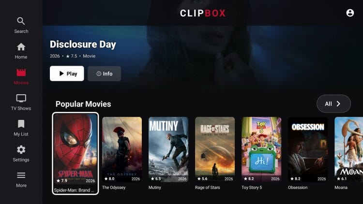 Διάταξη της κατηγορίας ταινιών στο ClipBox