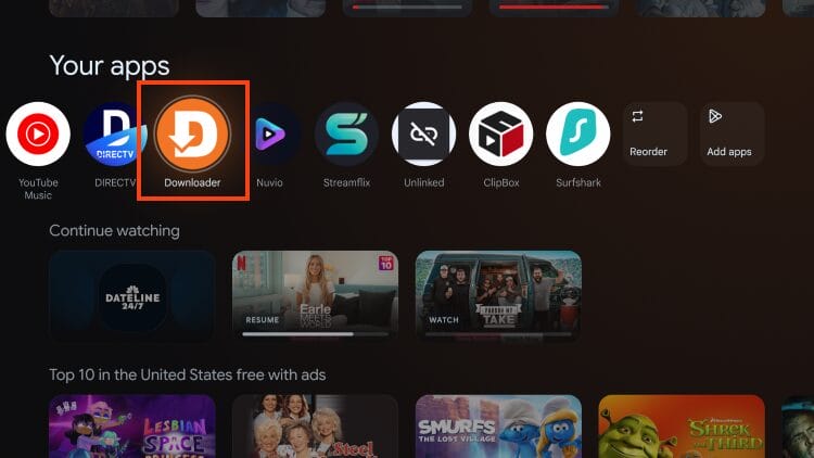 άνοιγμα του Downloader για την εγκατάσταση του Couchy Launcher