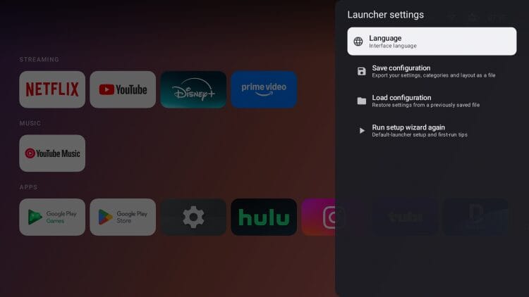 πρόσθετες ρυθμίσεις του Couchy Launcher