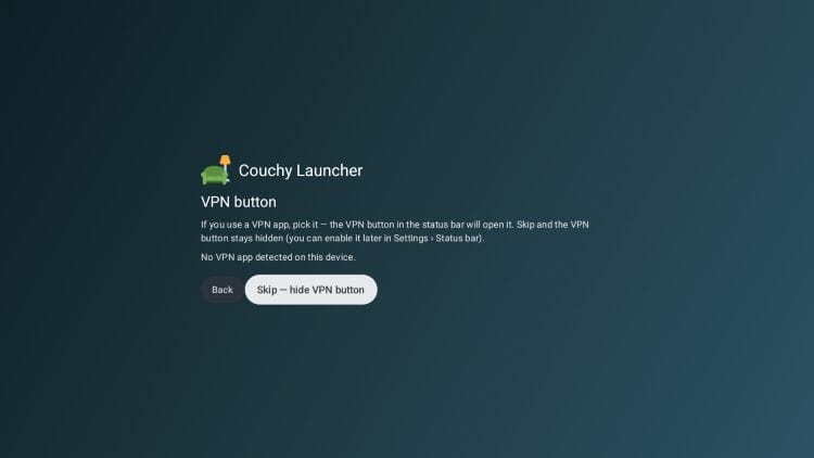 κουμπί VPN στο Couchy Launcher