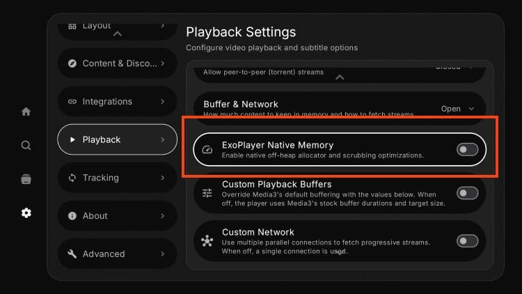 Ενεργοποίηση του ExoPlayer Native Memory στο Nuvio