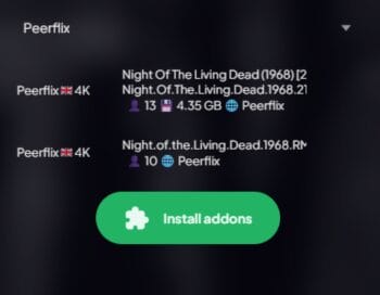 Links του Peerflix μετά τη ρύθμιση των φίλτρων