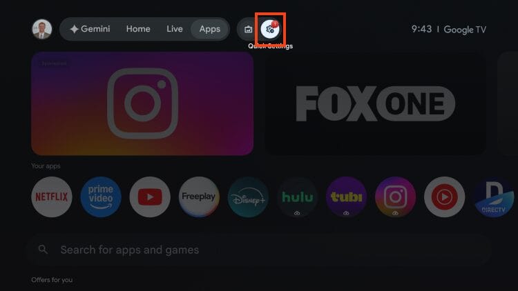 επιλογή Ρυθμίσεων για καθαρισμό cache σε Android TV και Google TV