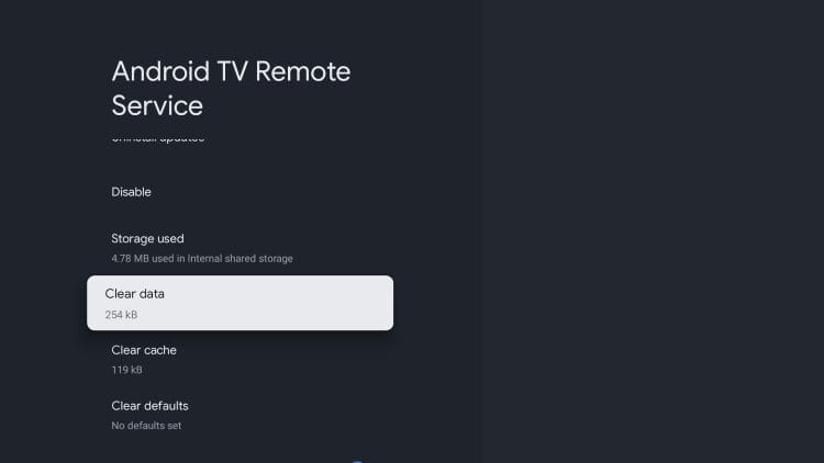 διαγραφή δεδομένων εφαρμογής σε Android TV και Google TV
