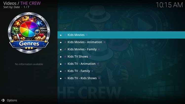 παιδική ενότητα του The Crew Kodi Addon