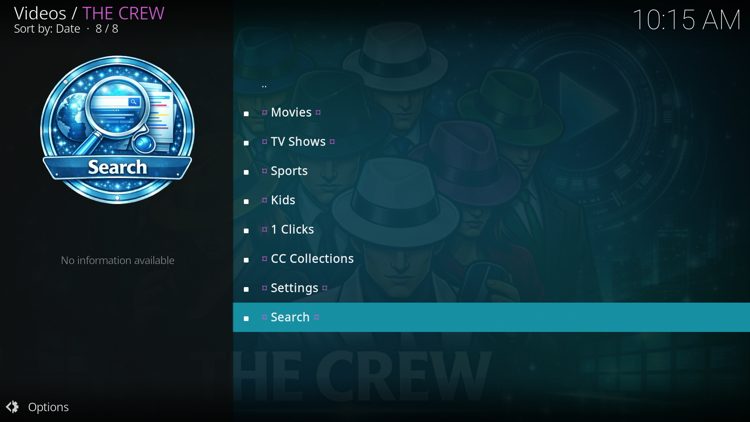 κατηγορία αναζήτησης του The Crew Kodi Addon
