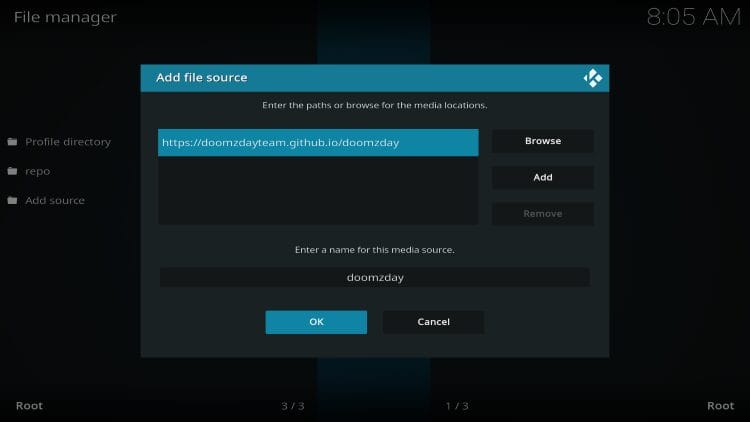 Εισαγωγή του URL του build στο Kodi
