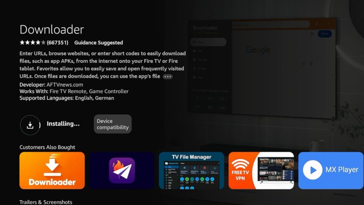 Επιτυχής εγκατάσταση της εφαρμογής Downloader στο Firestick