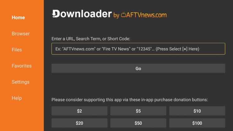 Πάτημα της γραμμής URL Menu στο Downloader